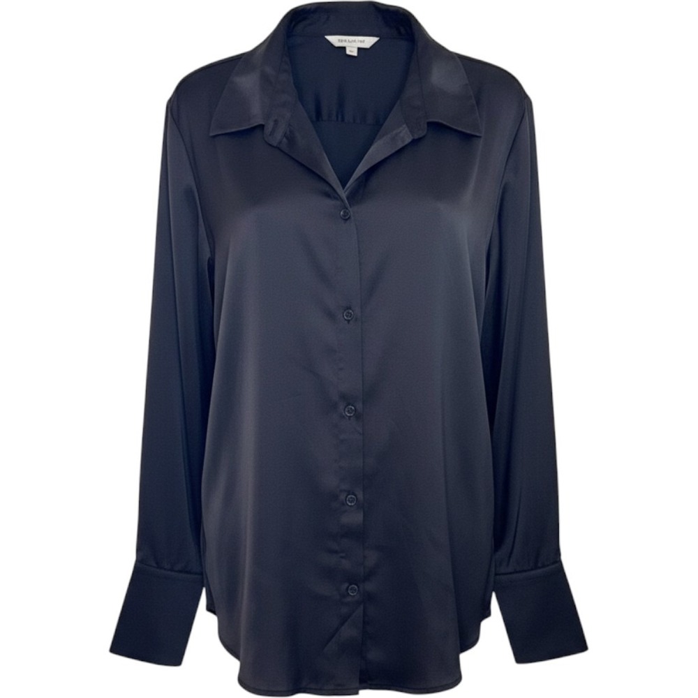 Joie Women Black Satin Button Down Blouse Long Sleeve Shirt XL NEW
